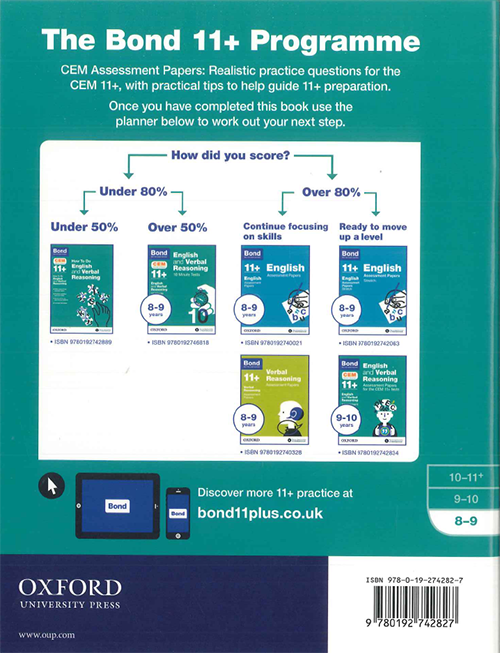 Bond 11+ English and Verbal Reasoning: Assessment Papers for CEM for 8-9 years