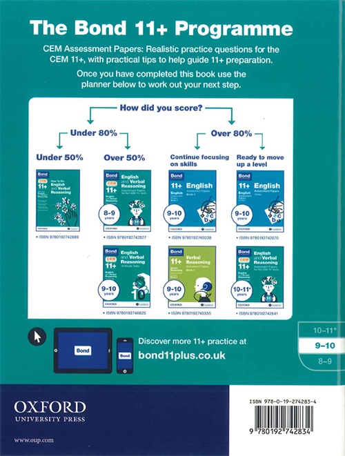 Bond 11+ English and Verbal Reasoning: Assessment Papers for CEM for 9-10 years - Click Image to Close