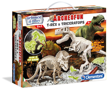 Clementoni: Archeofun T-Rex and Triceratops Glow in the Dark Scientific Kit - Click Image to Close